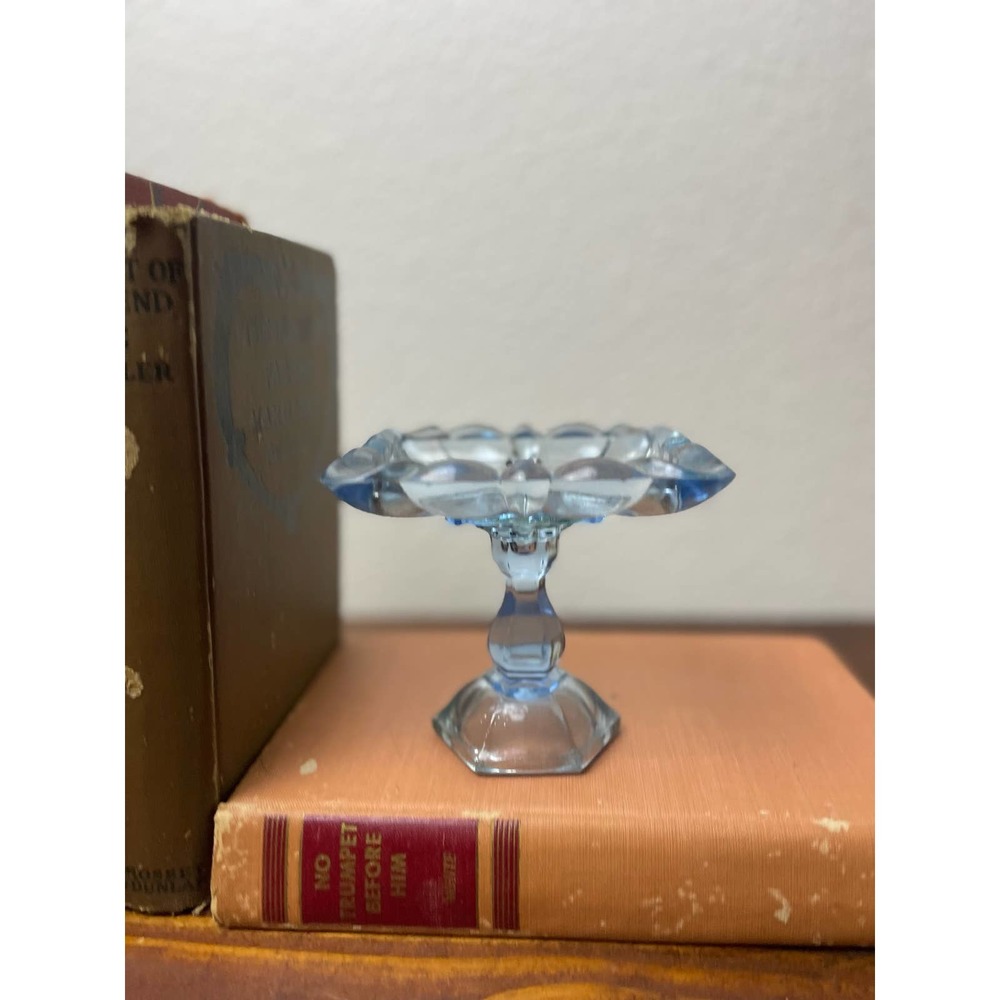Vintage Blue Glass Footed Trinket Dish/Ash Tray, Art Glass  - Tiara Glass